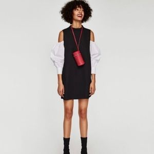 Zara Black Ribbed off Shoulder Mini Dress Women's Size Medium